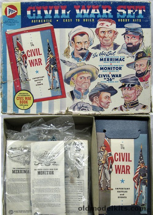 Pyro Civil War Set  Monitor / Merrimac / Civil War '36' Pistol - Plus Civil War Book, 226-298 plastic model kit